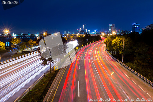 Image of Busy traffic in Seoul city at night