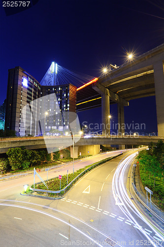 Image of Traffic trail in Hong Kong at night