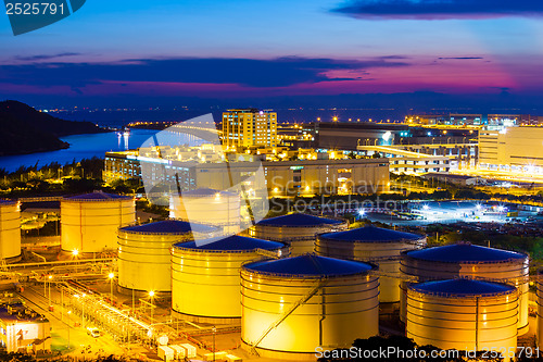 Image of Oil tanks at night