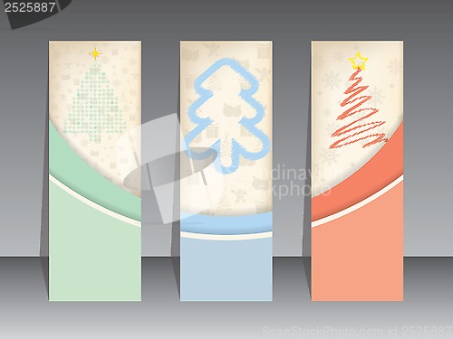 Image of Christmas label set with scribbled trees