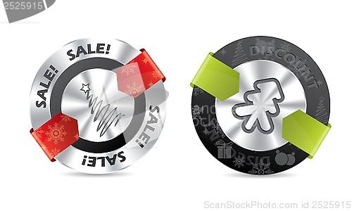 Image of Christmas sale badges with color ribbons