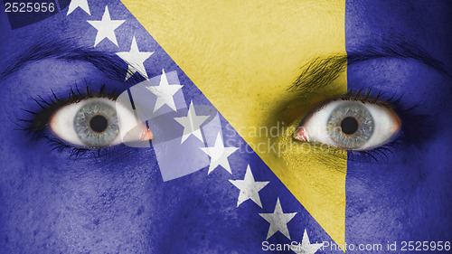 Image of Close up of eyes with flag