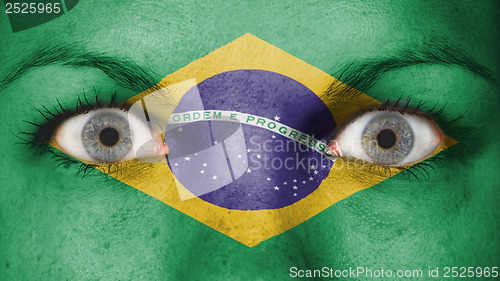 Image of Close up of eyes with flag