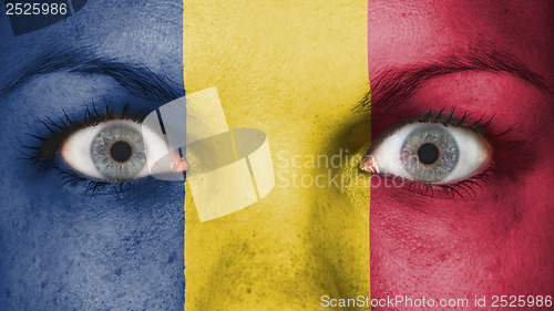 Image of Close up of eyes with flag