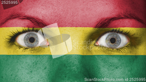 Image of Close up of eyes with flag