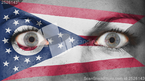 Image of Close up of eyes with flag