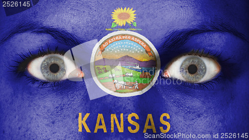Image of Close up of eyes with flag