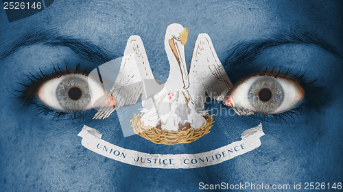 Image of Close up of eyes with flag