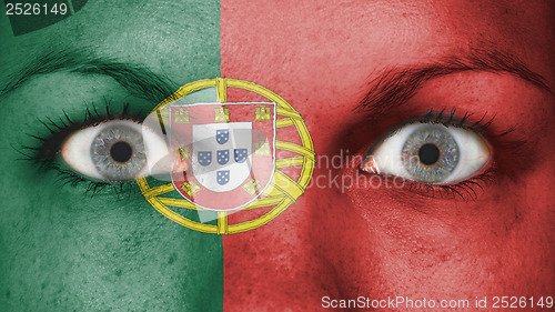 Image of Close up of eyes with flag