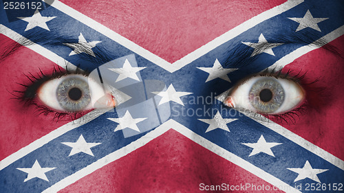 Image of Close up of eyes with flag