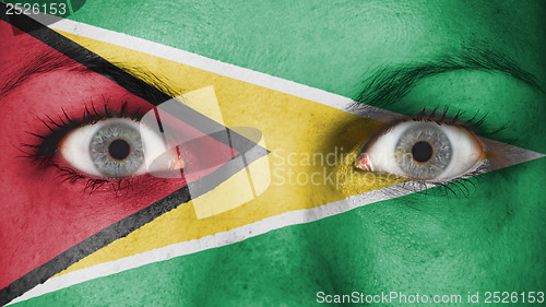 Image of Close up of eyes with flag