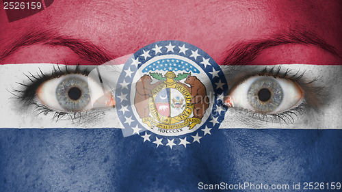 Image of Close up of eyes with flag