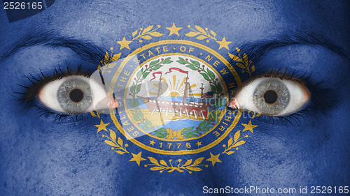 Image of Close up of eyes with flag