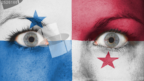 Image of Close up of eyes with flag