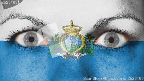 Image of Close up of eyes with flag