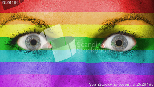 Image of Close up of eyes with flag