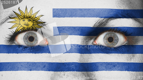 Image of Close up of eyes with flag