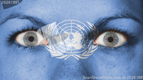 Image of Close up of eyes with flag