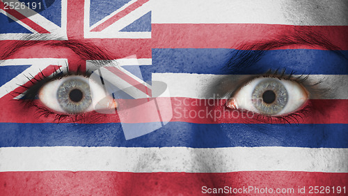 Image of Close up of eyes with flag