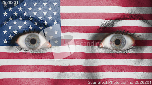 Image of Close up of eyes with flag