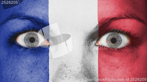 Image of Close up of eyes with flag