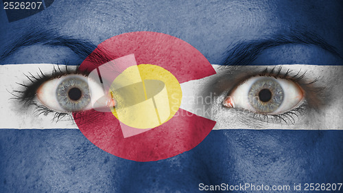 Image of Close up of eyes with flag