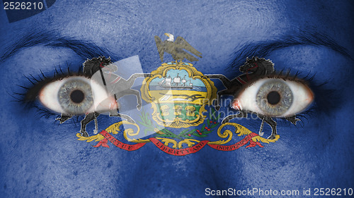 Image of Close up of eyes with flag