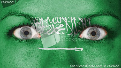 Image of Close up of eyes with flag