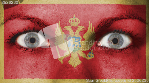 Image of Close up of eyes with flag