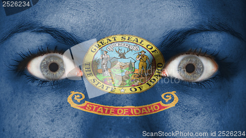 Image of Close up of eyes with flag