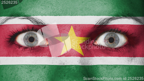 Image of Close up of eyes with flag