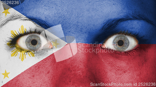 Image of Close up of eyes with flag