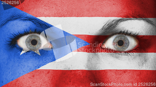 Image of Close up of eyes with flag