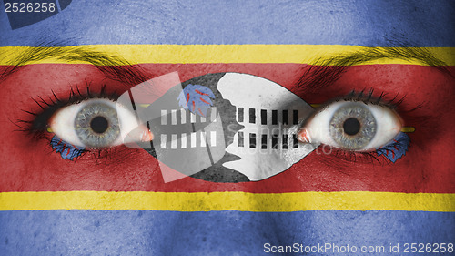 Image of Close up of eyes with flag