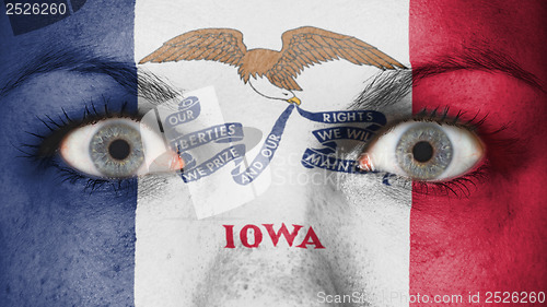 Image of Close up of eyes with flag