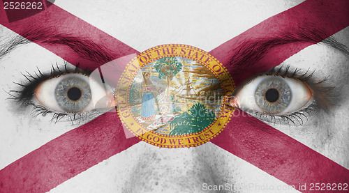 Image of Close up of eyes with flag