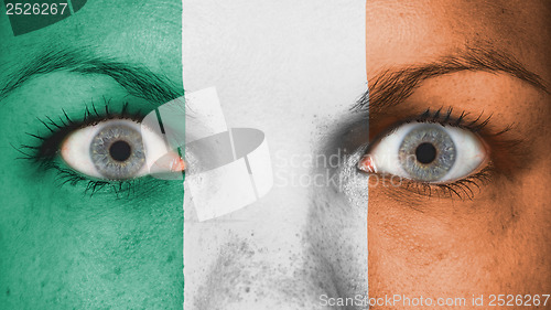 Image of Close up of eyes with flag