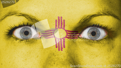 Image of Close up of eyes with flag