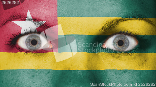 Image of Close up of eyes with flag