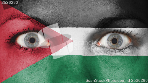 Image of Close up of eyes with flag