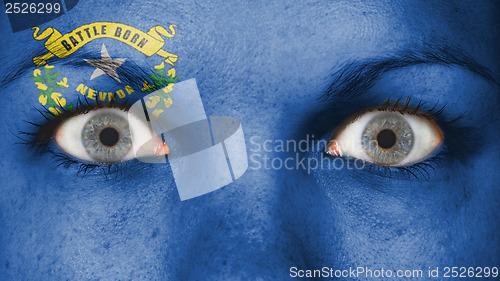 Image of Close up of eyes with flag