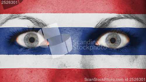 Image of Close up of eyes with flag