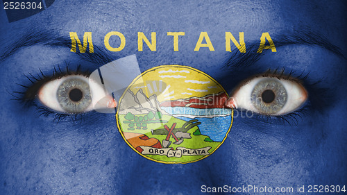 Image of Close up of eyes with flag