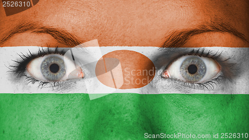 Image of Close up of eyes with flag