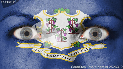 Image of Close up of eyes with flag