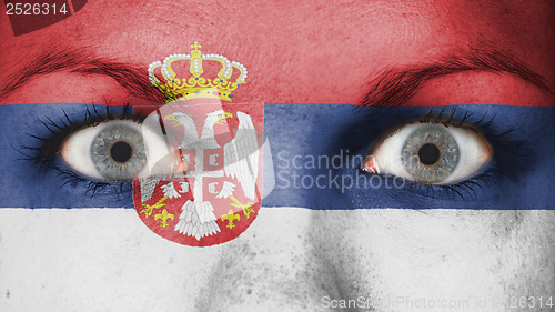 Image of Close up of eyes with flag