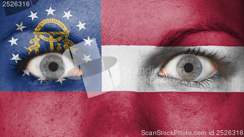 Image of Close up of eyes with flag