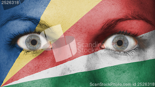 Image of Close up of eyes with flag