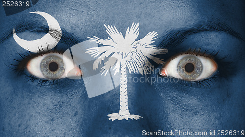 Image of Close up of eyes with flag