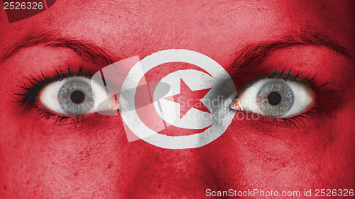 Image of Close up of eyes with flag